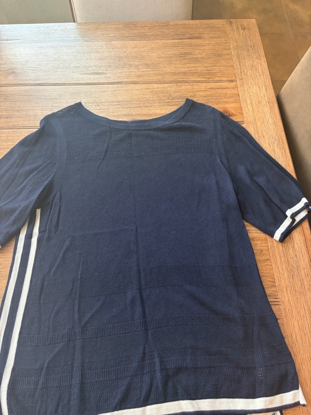 Talbots Navy Open-Knit Short Sleeve Sweater